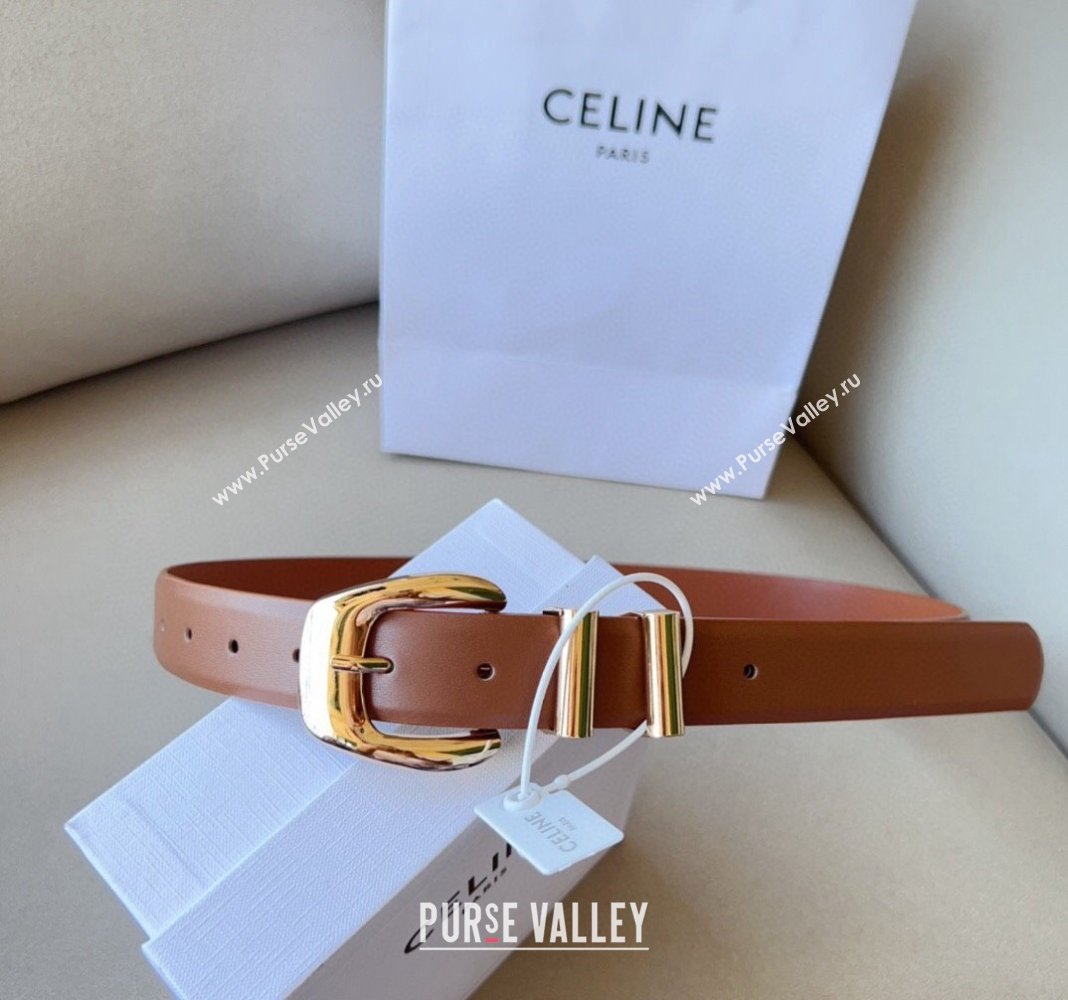 Celine Triomphe Medium Calfskin Belt 3cm with Pin Buckle Tan Brown 2024 CE102202 (99-241022036)