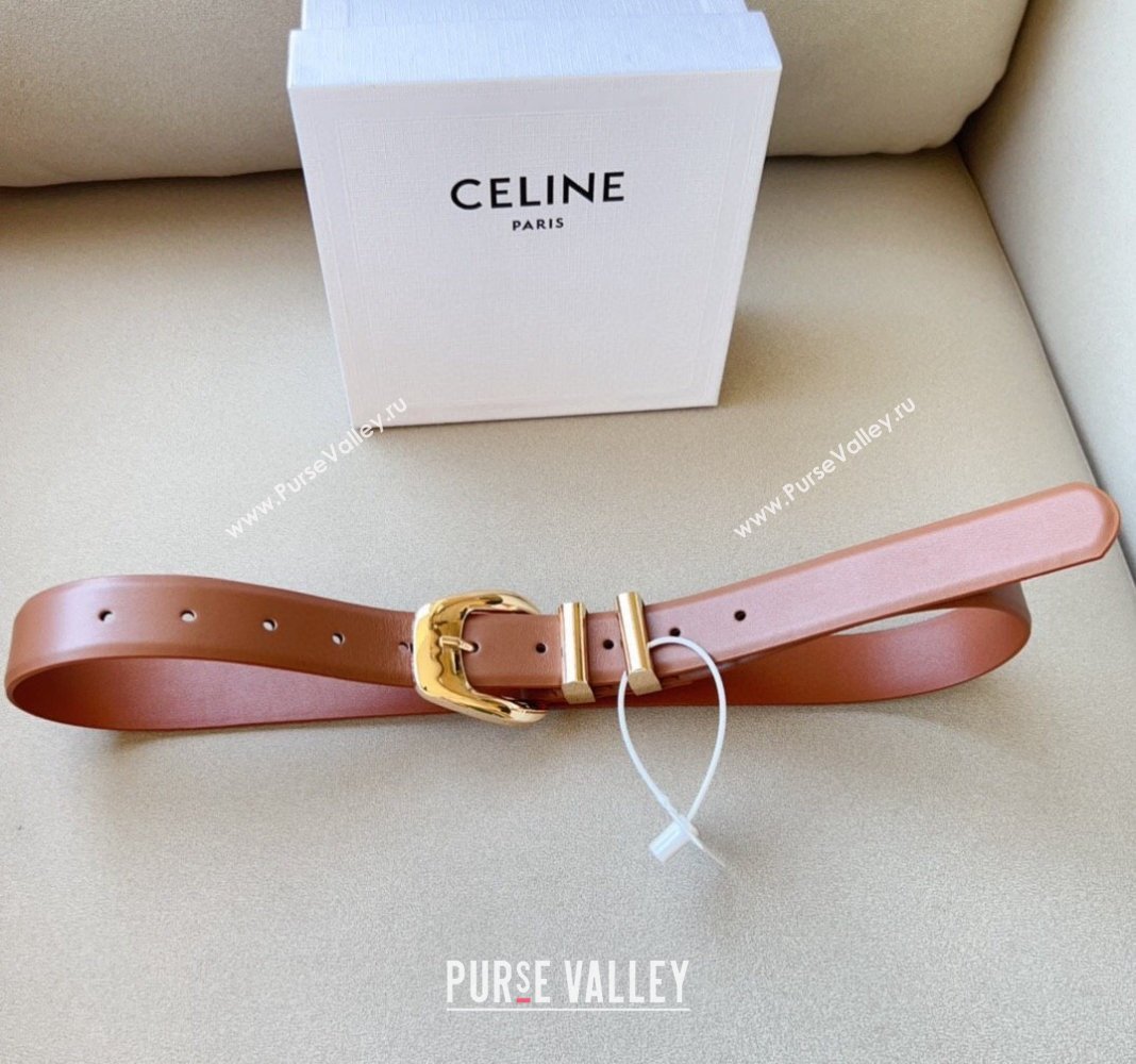 Celine Triomphe Medium Calfskin Belt 3cm with Pin Buckle Tan Brown 2024 CE102202 (99-241022036)