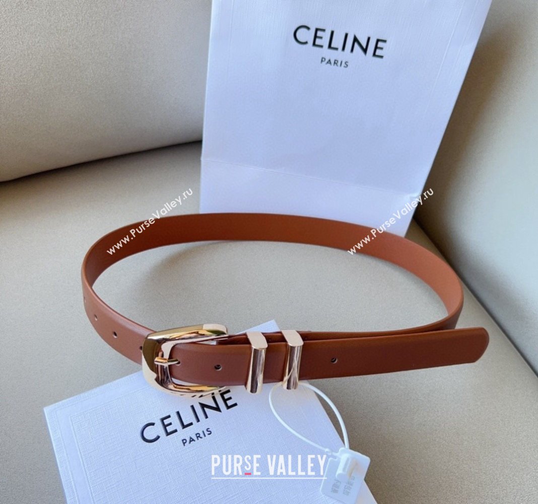 Celine Triomphe Medium Calfskin Belt 3cm with Pin Buckle Tan Brown 2024 CE102202 (99-241022036)