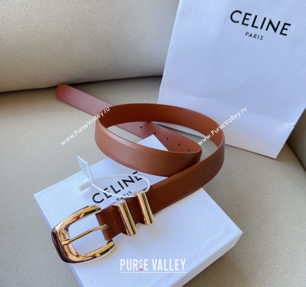 Celine Triomphe Medium Calfskin Belt 3cm with Pin Buckle Tan Brown 2024 CE102202 (99-241022036)