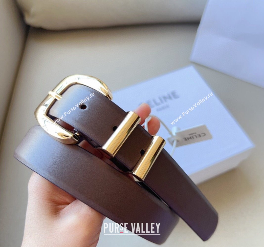 Celine Triomphe Medium Calfskin Belt 3cm with Pin Buckle Dark Brown 2024 CE102202 (99-241022037)