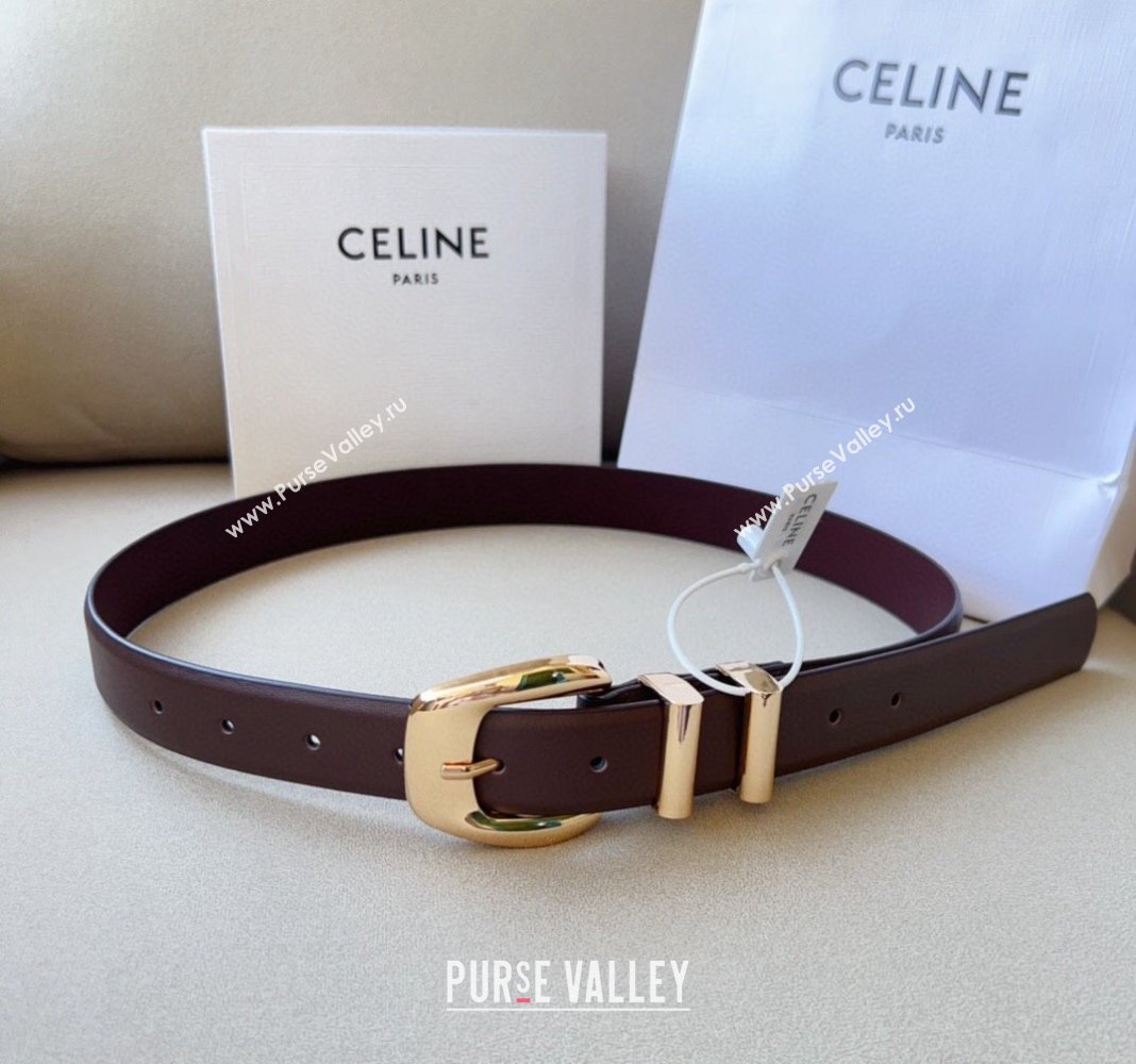 Celine Triomphe Medium Calfskin Belt 3cm with Pin Buckle Dark Brown 2024 CE102202 (99-241022037)