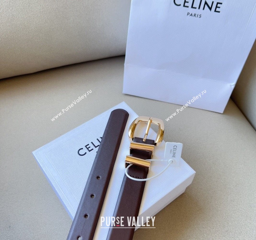 Celine Triomphe Medium Calfskin Belt 3cm with Pin Buckle Dark Brown 2024 CE102202 (99-241022037)