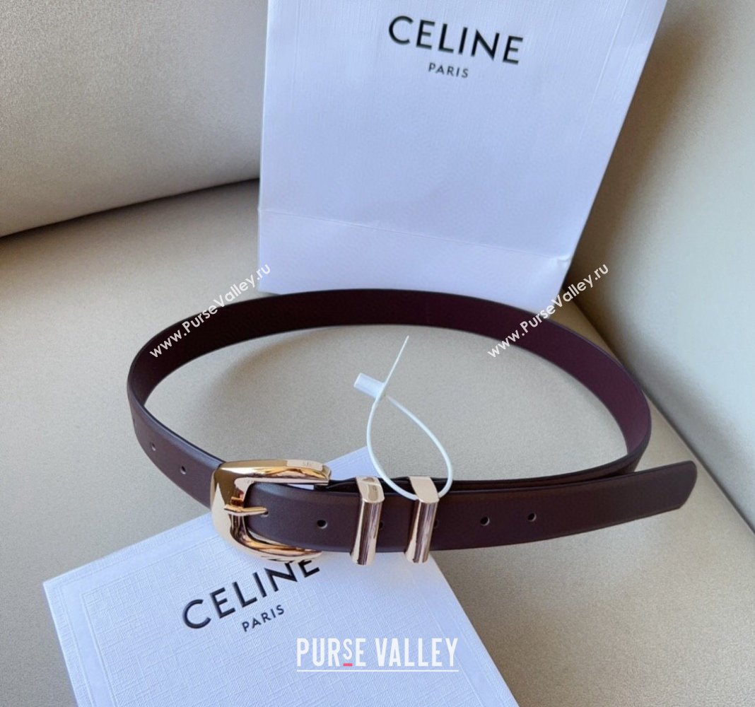 Celine Triomphe Medium Calfskin Belt 3cm with Pin Buckle Dark Brown 2024 CE102202 (99-241022037)