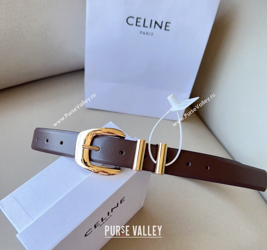 Celine Triomphe Medium Calfskin Belt 3cm with Pin Buckle Dark Brown 2024 CE102202 (99-241022037)