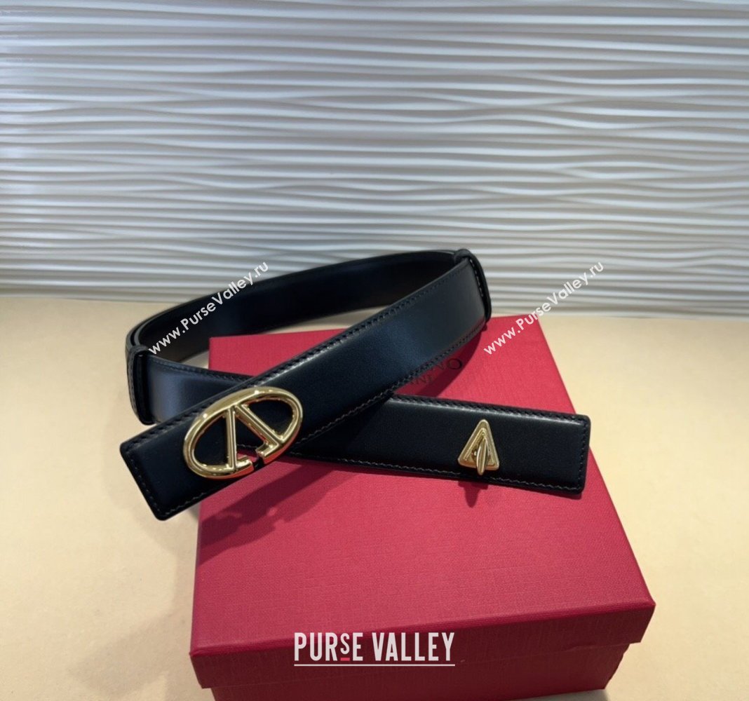 Valentino VLogo Locker Calfskin Belt 3cm with Gold Buckle Black 2024 VLTN102201 (99-241022052)