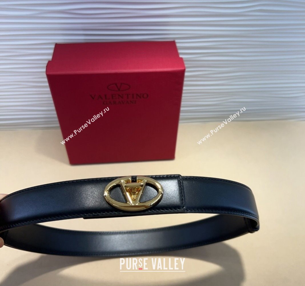 Valentino VLogo Locker Calfskin Belt 3cm with Gold Buckle Black 2024 VLTN102201 (99-241022052)