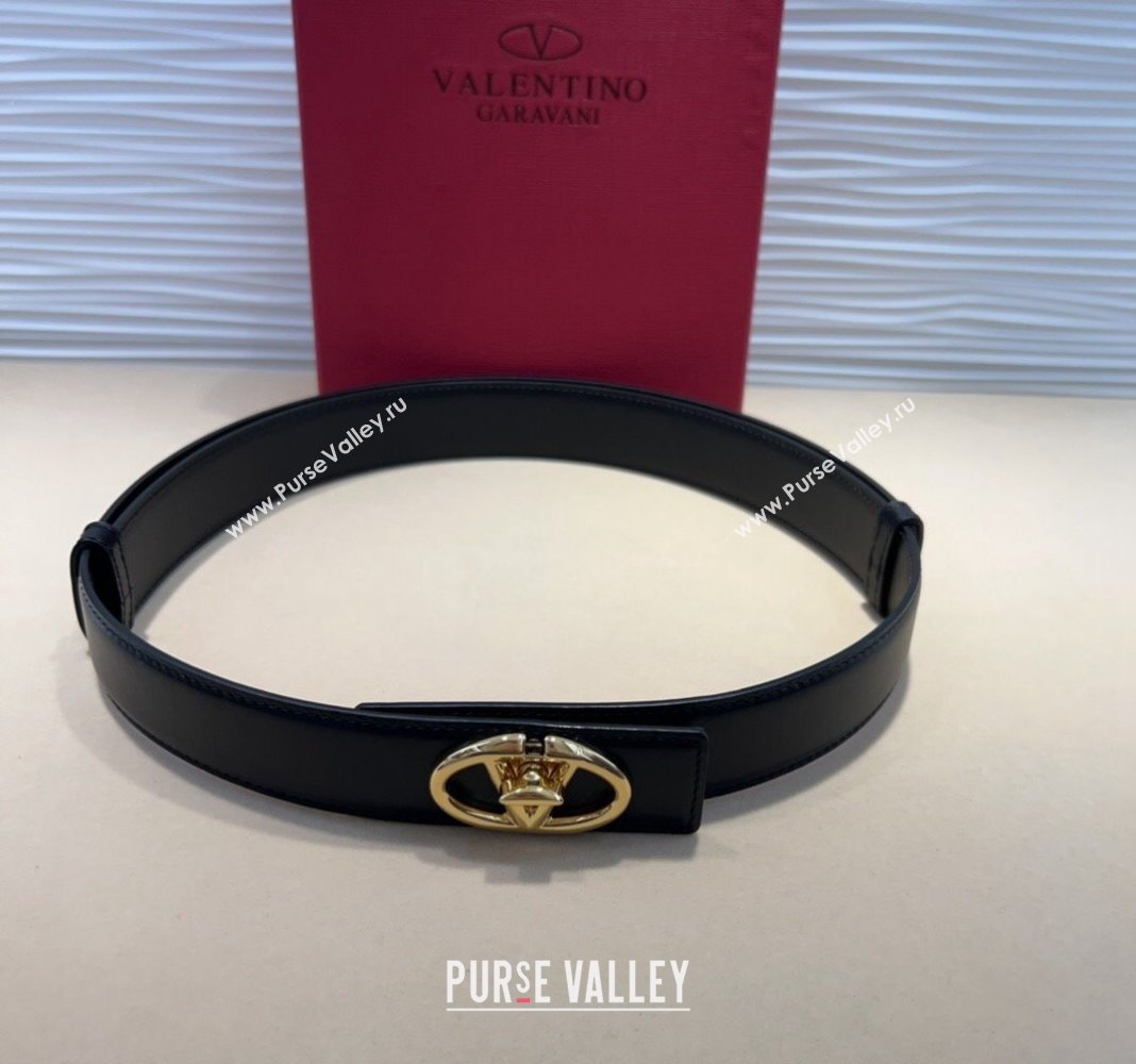 Valentino VLogo Locker Calfskin Belt 3cm with Gold Buckle Black 2024 VLTN102201 (99-241022052)