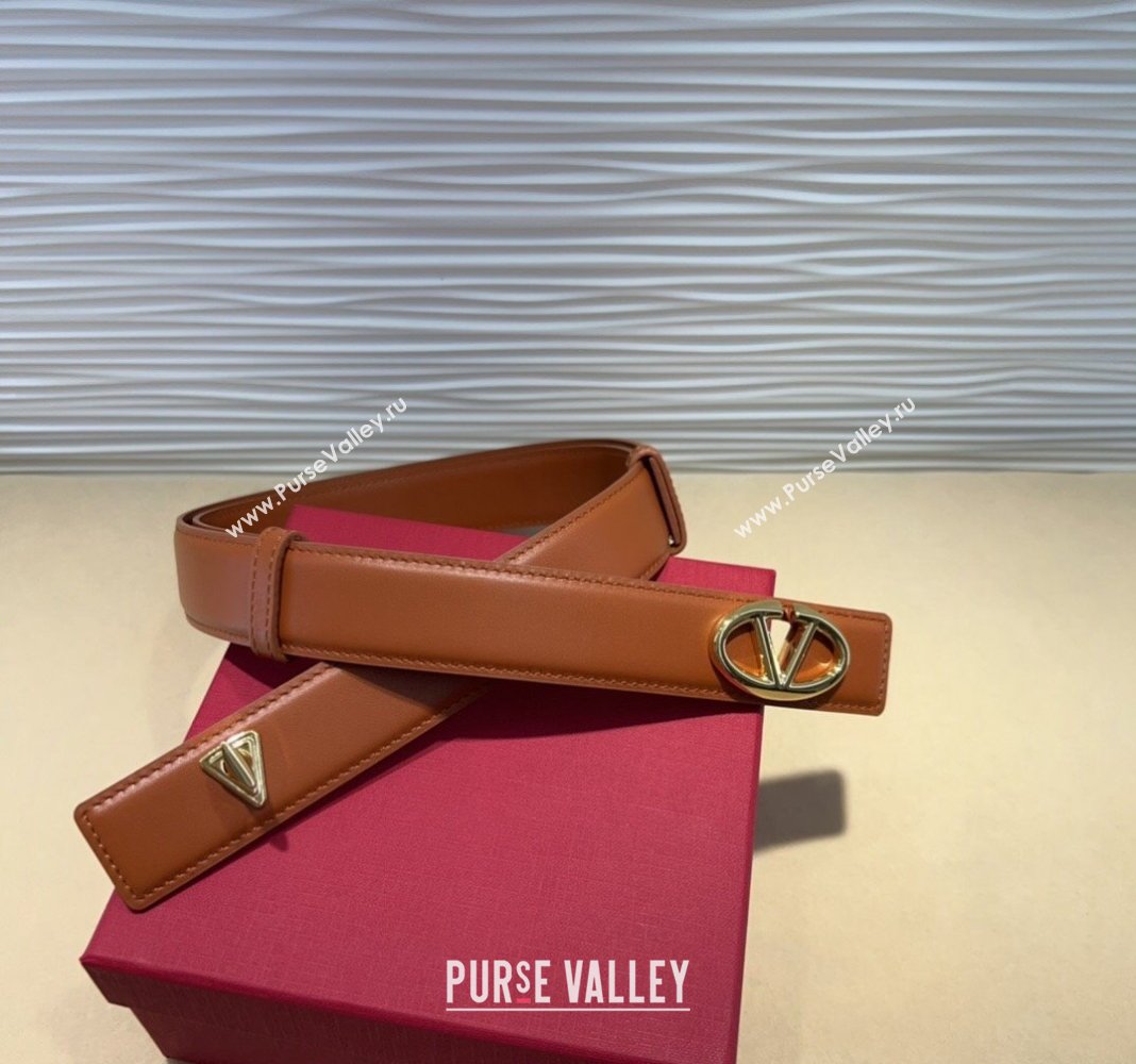 Valentino VLogo Locker Calfskin Belt 3cm with Gold Buckle Brown 2024 VLTN102201 (99-241022053)