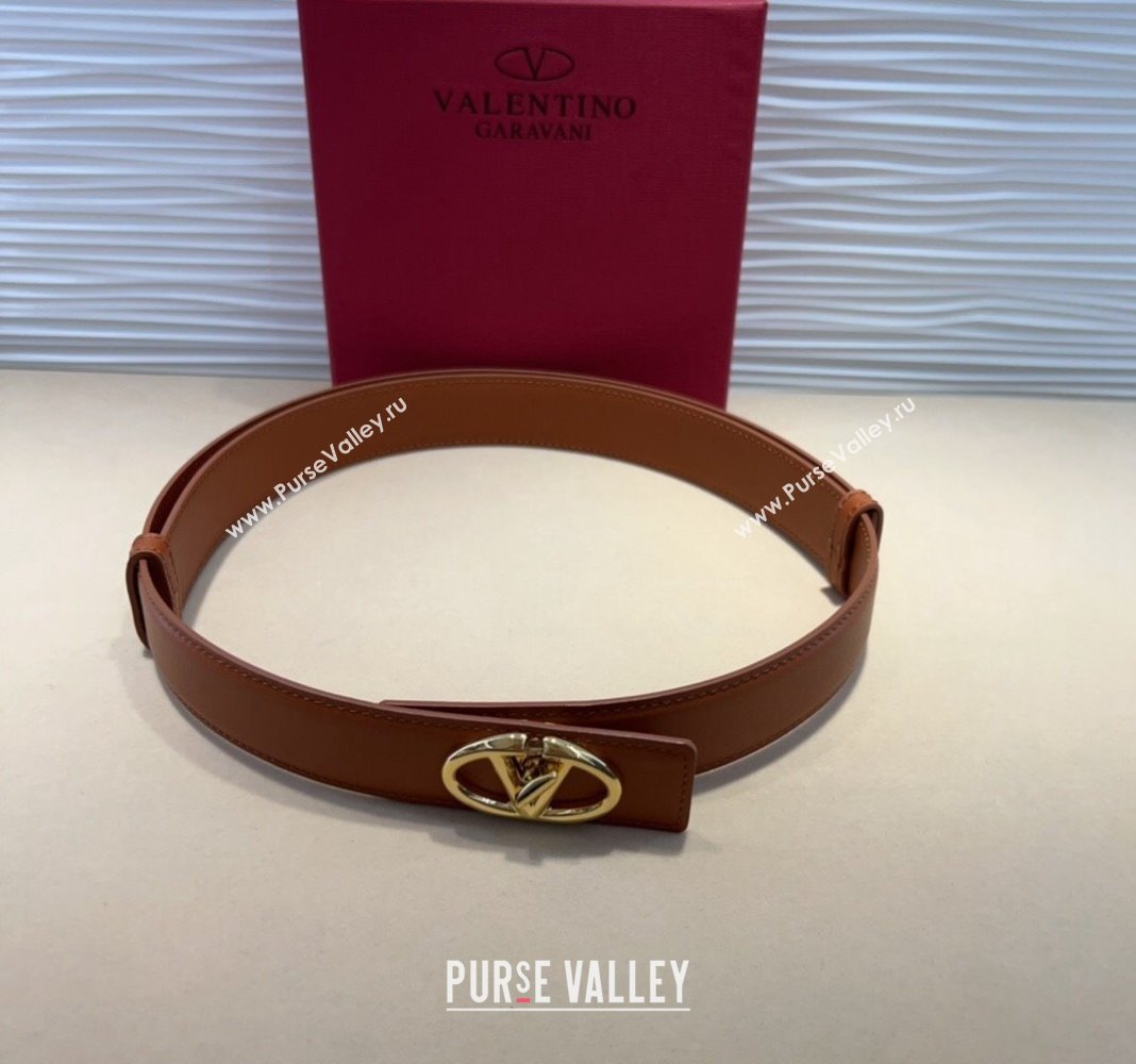 Valentino VLogo Locker Calfskin Belt 3cm with Gold Buckle Brown 2024 VLTN102201 (99-241022053)