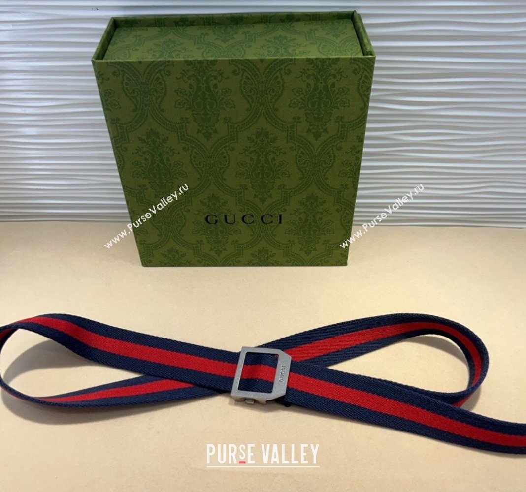 Gucci Web Belt with Rectangular Buckle Blue 2024 GG102104 (99-241021124)