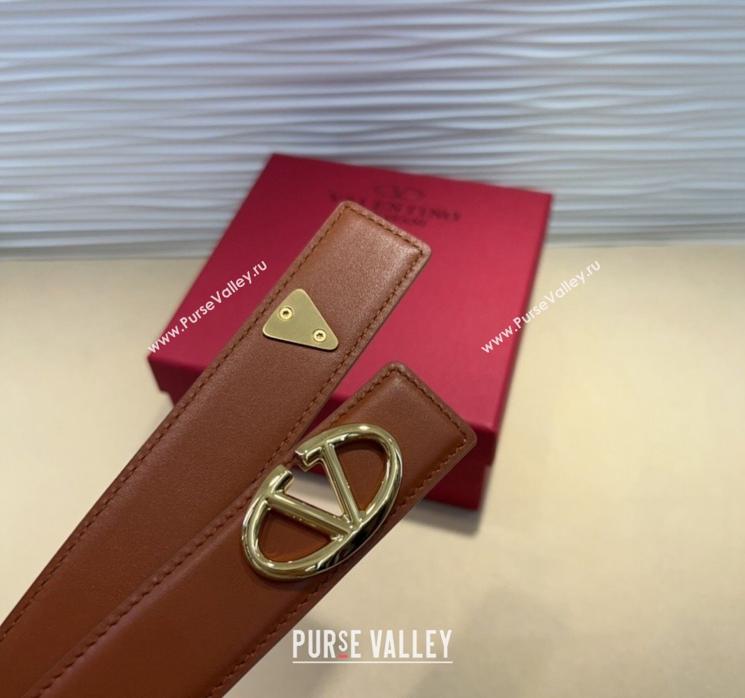 Valentino VLogo Locker Calfskin Belt 3cm with Gold Buckle Brown 2024 VLTN102201 (99-241022053)