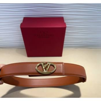 Valentino VLogo Locker Calfskin Belt 3cm with Gold Buckle Brown 2024 VLTN102201 (99-241022053)