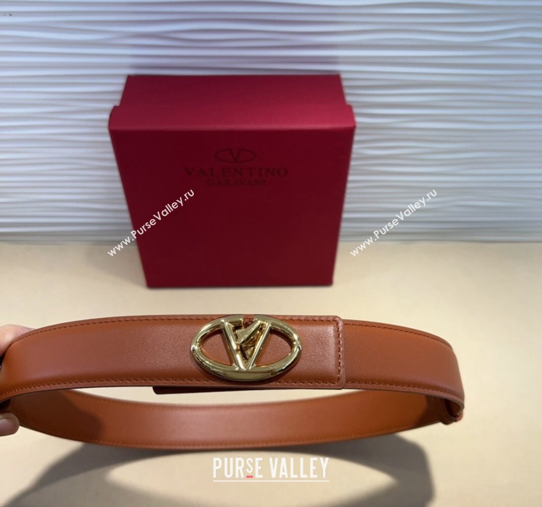 Valentino VLogo Locker Calfskin Belt 3cm with Gold Buckle Brown 2024 VLTN102201 (99-241022053)