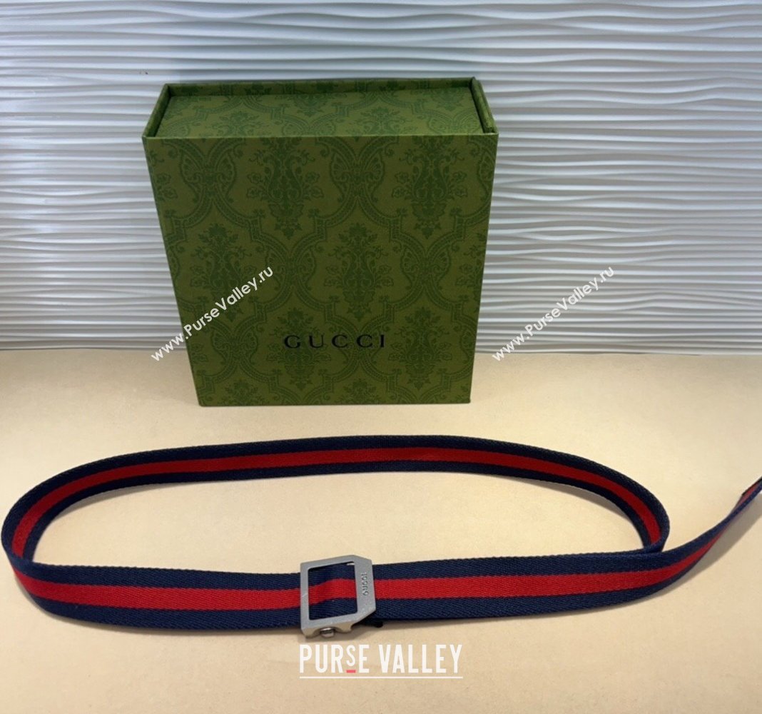 Gucci Web Belt with Rectangular Buckle Blue 2024 GG102104 (99-241021124)