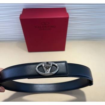 Valentino VLogo Locker Calfskin Belt 3cm with Silver Buckle Black 2024 VLTN102201 (99-241022055)