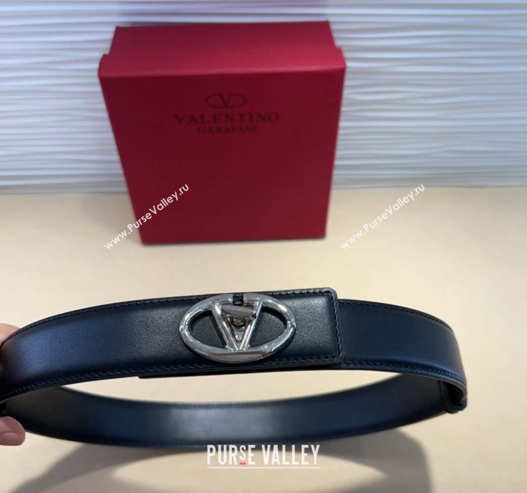 Valentino VLogo Locker Calfskin Belt 3cm with Silver Buckle Black 2024 VLTN102201 (99-241022055)