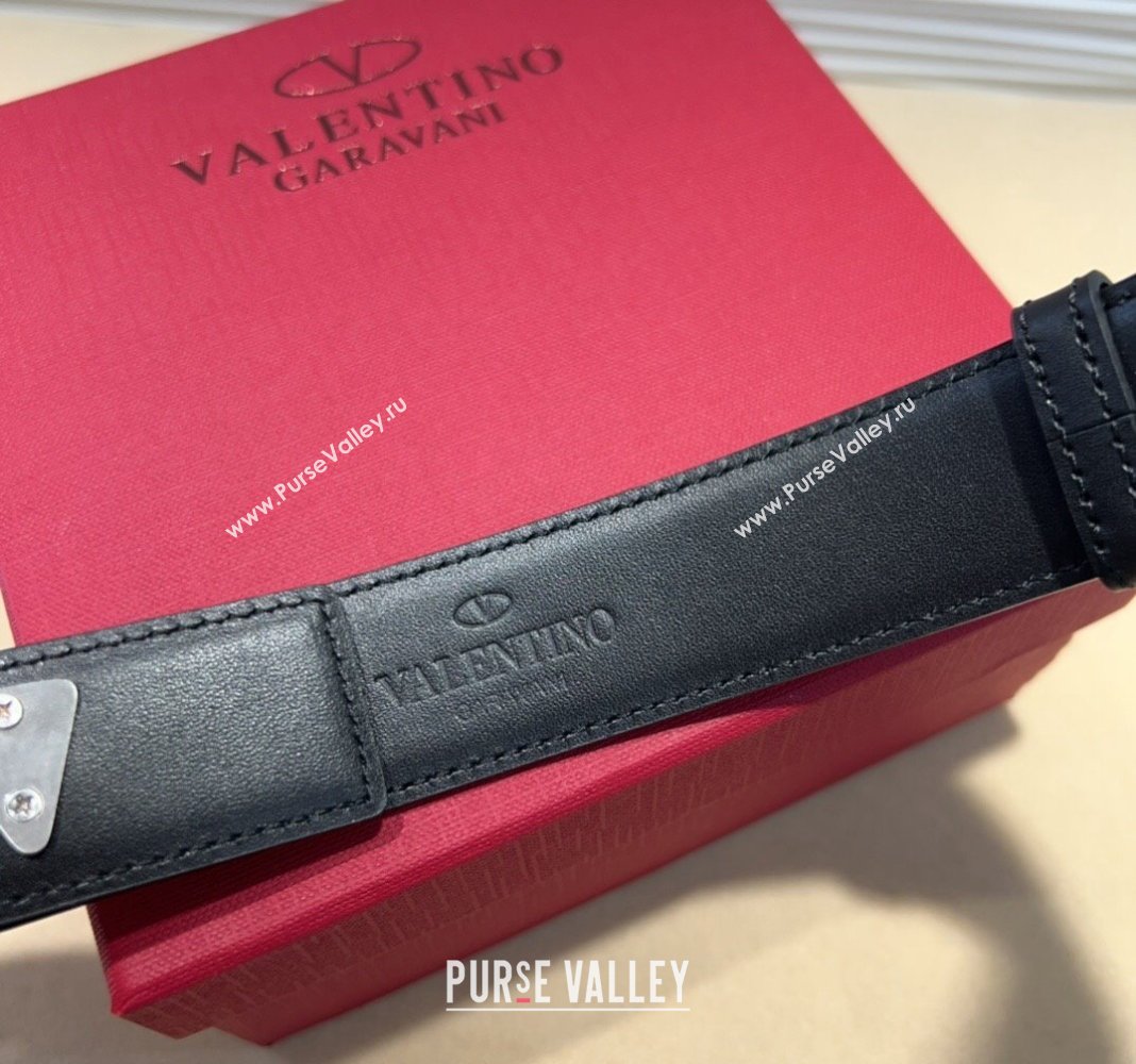 Valentino VLogo Locker Calfskin Belt 3cm with Silver Buckle Black 2024 VLTN102201 (99-241022055)