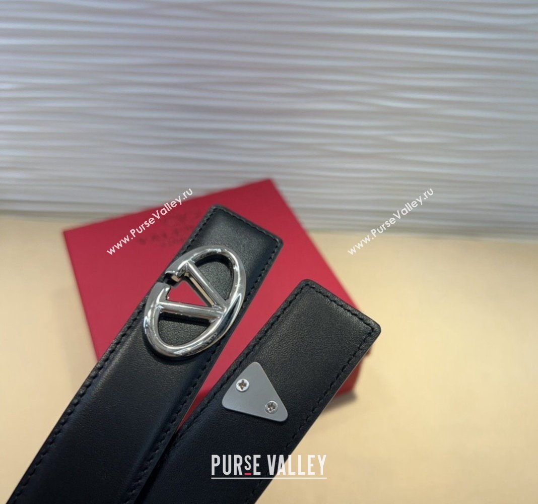 Valentino VLogo Locker Calfskin Belt 3cm with Silver Buckle Black 2024 VLTN102201 (99-241022055)