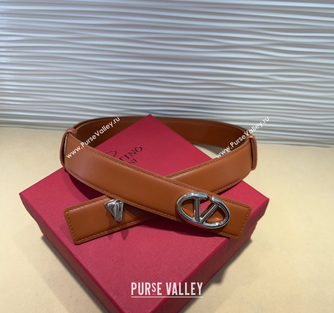 Valentino VLogo Locker Calfskin Belt 3cm with Silver Buckle Brown 2024 VLTN102201 (99-241022056)