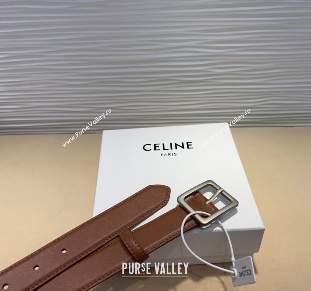 Celine Triomphe Medium Calfskin Belt 3cm with Pin Buckle Tan Brown 2024 CE102203 (99-241022039)