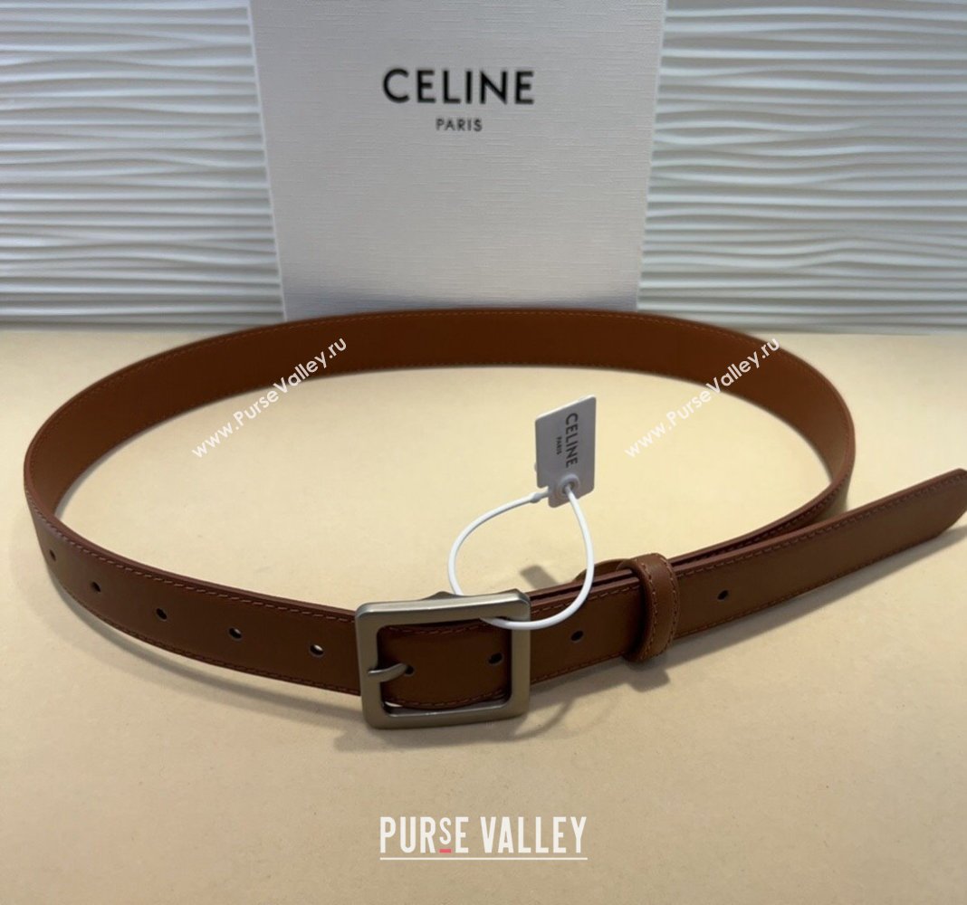 Celine Triomphe Medium Calfskin Belt 3cm with Pin Buckle Tan Brown 2024 CE102203 (99-241022039)