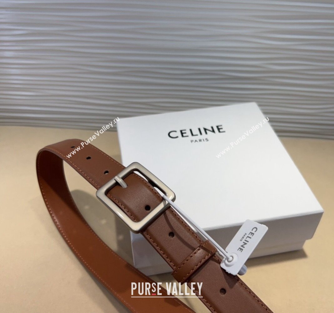 Celine Triomphe Medium Calfskin Belt 3cm with Pin Buckle Tan Brown 2024 CE102203 (99-241022039)