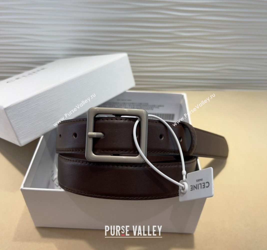 Celine Triomphe Medium Calfskin Belt 3cm with Pin Buckle Dark Brown 2024 CE102203 (99-241022040)