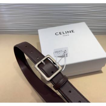 Celine Triomphe Medium Calfskin Belt 3cm with Pin Buckle Dark Brown 2024 CE102203 (99-241022040)