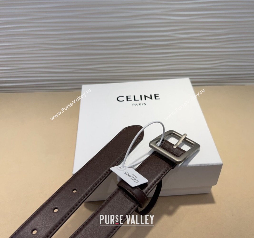 Celine Triomphe Medium Calfskin Belt 3cm with Pin Buckle Dark Brown 2024 CE102203 (99-241022040)