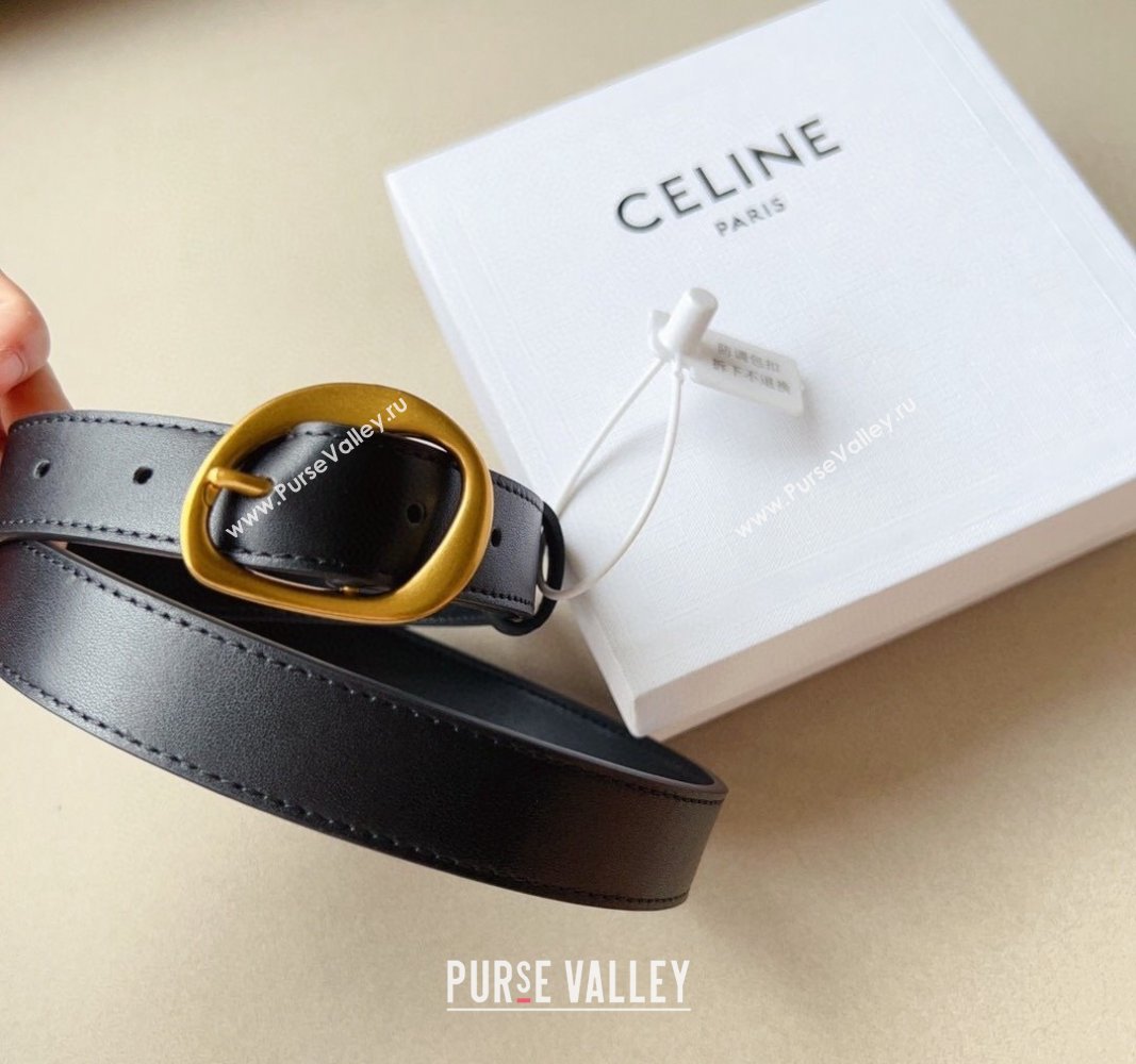 Celine Calfskin Belt 2.5cm with Pin Buckle Black 2024 CE102204 (99-241022041)