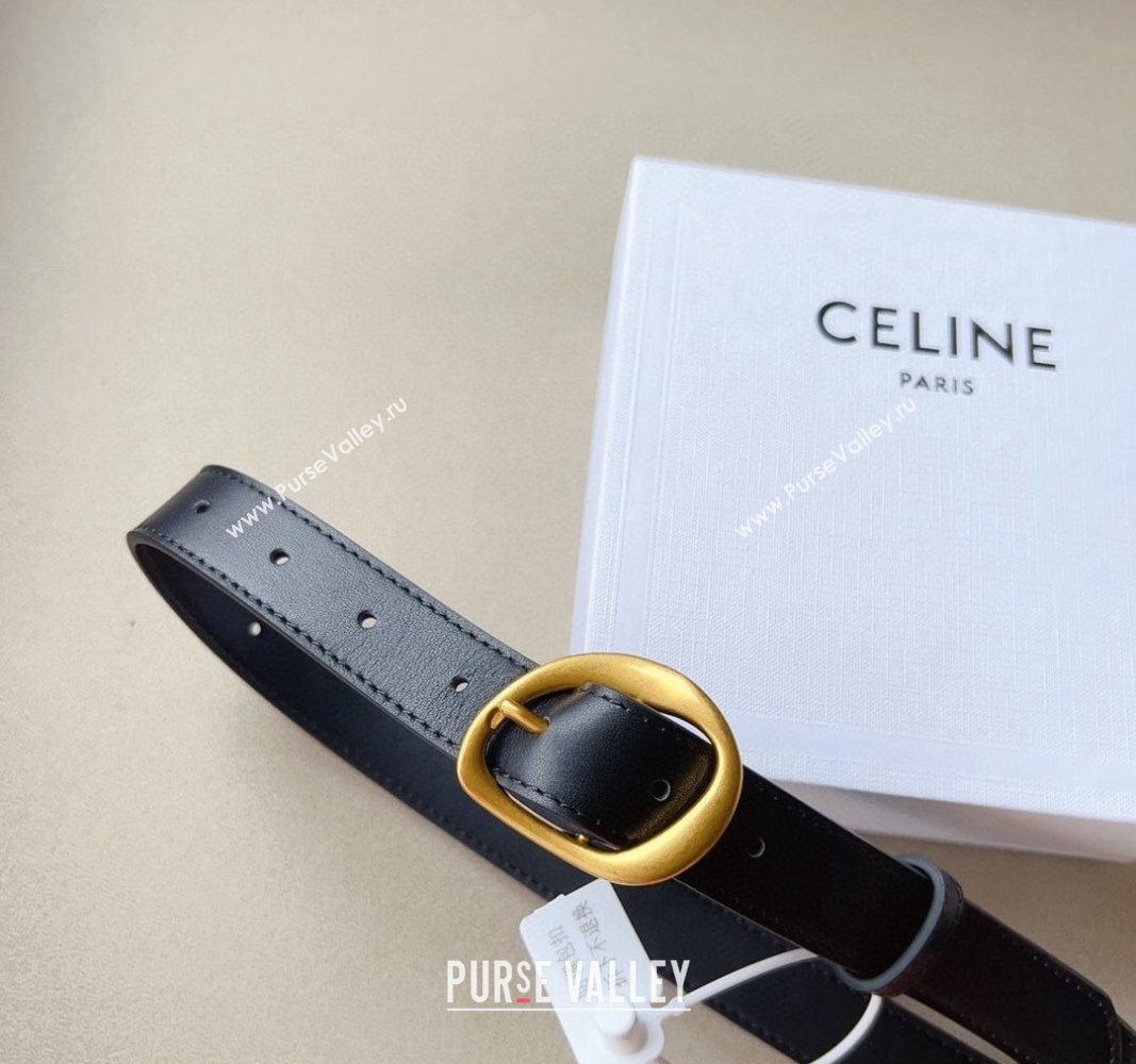 Celine Calfskin Belt 2.5cm with Pin Buckle Black 2024 CE102204 (99-241022041)