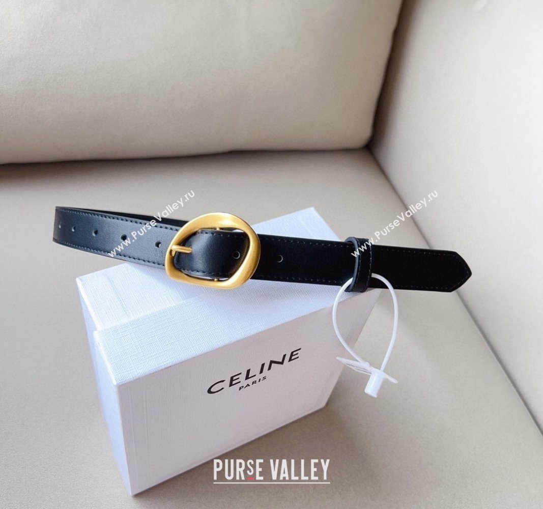 Celine Calfskin Belt 2.5cm with Pin Buckle Black 2024 CE102204 (99-241022041)