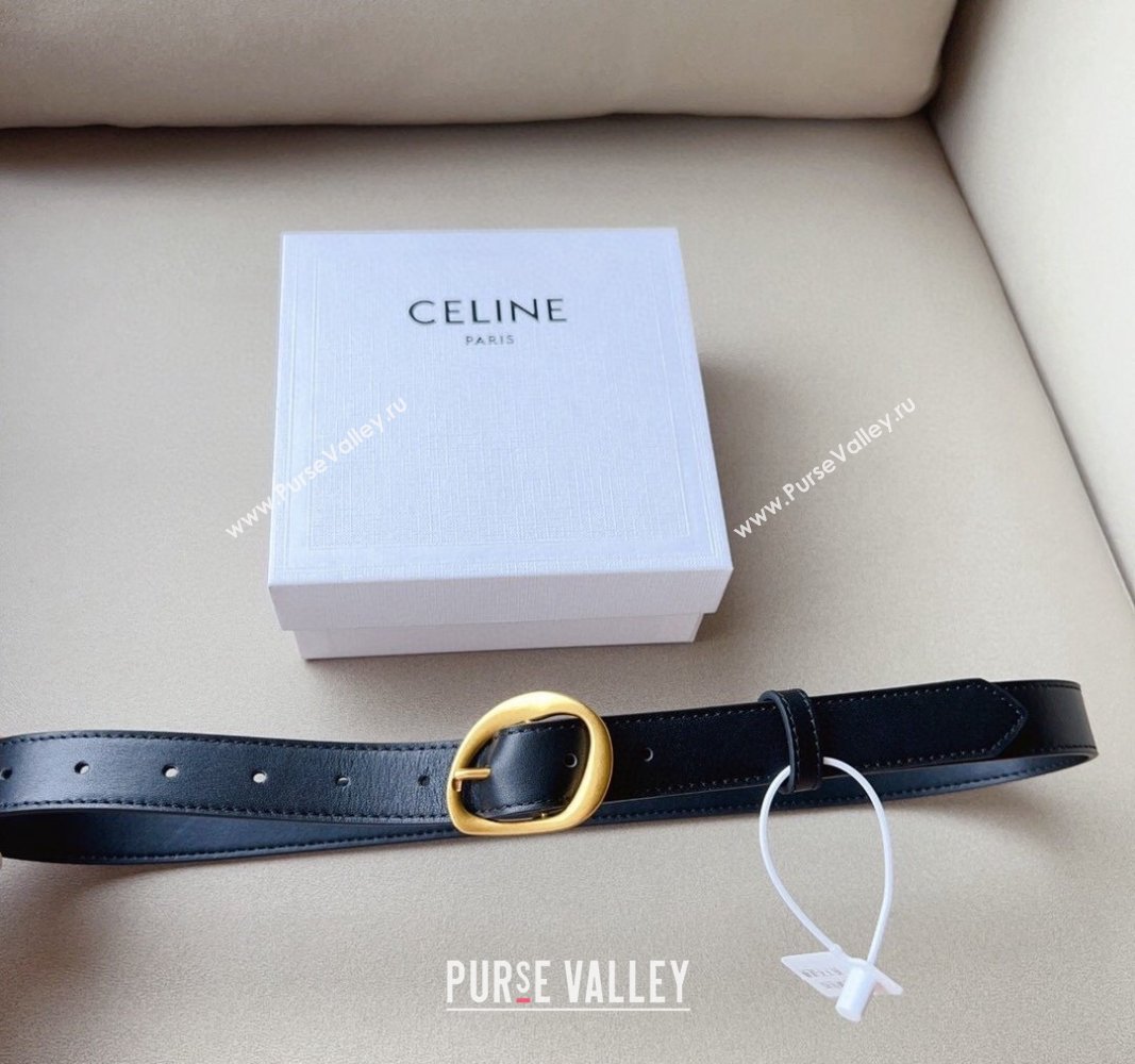 Celine Calfskin Belt 2.5cm with Pin Buckle Black 2024 CE102204 (99-241022041)