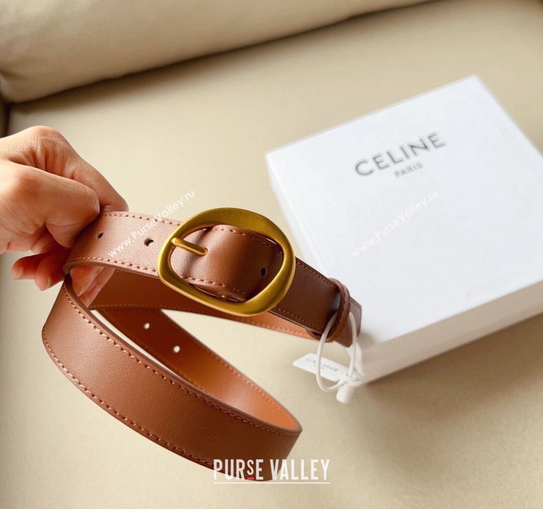 Celine Calfskin Belt 2.5cm with Pin Buckle Tan Brown 2024 CE102204 (99-241022042)