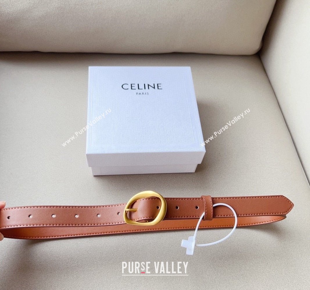 Celine Calfskin Belt 2.5cm with Pin Buckle Tan Brown 2024 CE102204 (99-241022042)