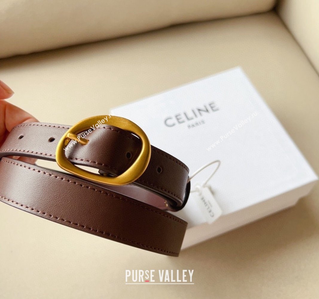 Celine Calfskin Belt 2.5cm with Pin Buckle Dark Brown 2024 CE102204 (99-241022044)