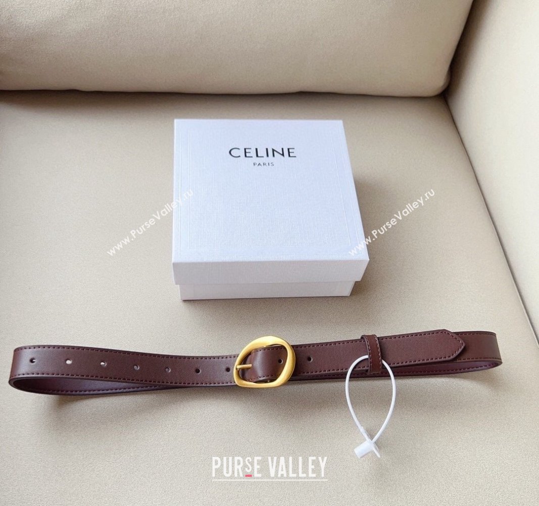 Celine Calfskin Belt 2.5cm with Pin Buckle Dark Brown 2024 CE102204 (99-241022044)