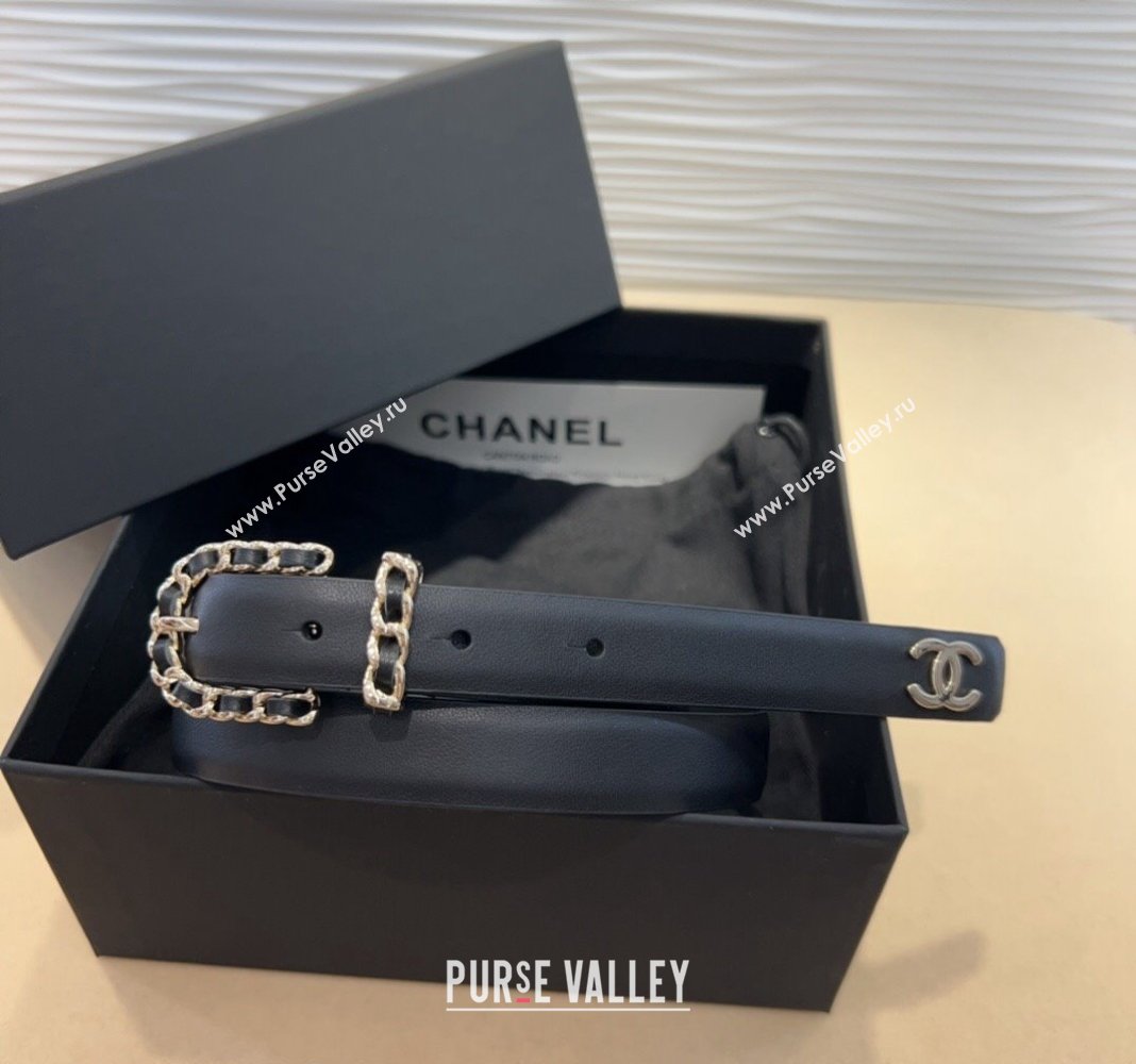 Chanel Classic Calfskin Belt 3cm with Chain Buckle Black/Gold 2024 CH102201 (99-241022058)