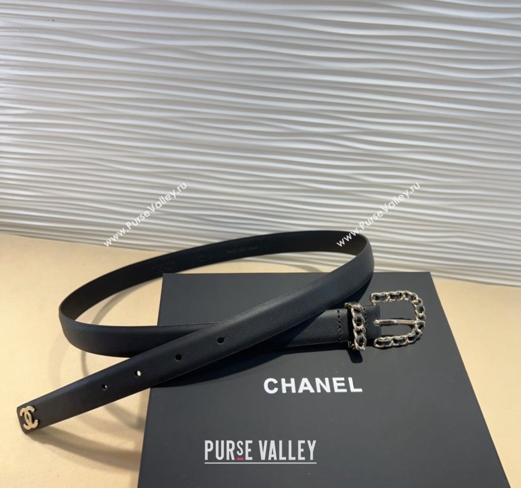 Chanel Classic Calfskin Belt 3cm with Chain Buckle Black/Gold 2024 CH102201 (99-241022058)