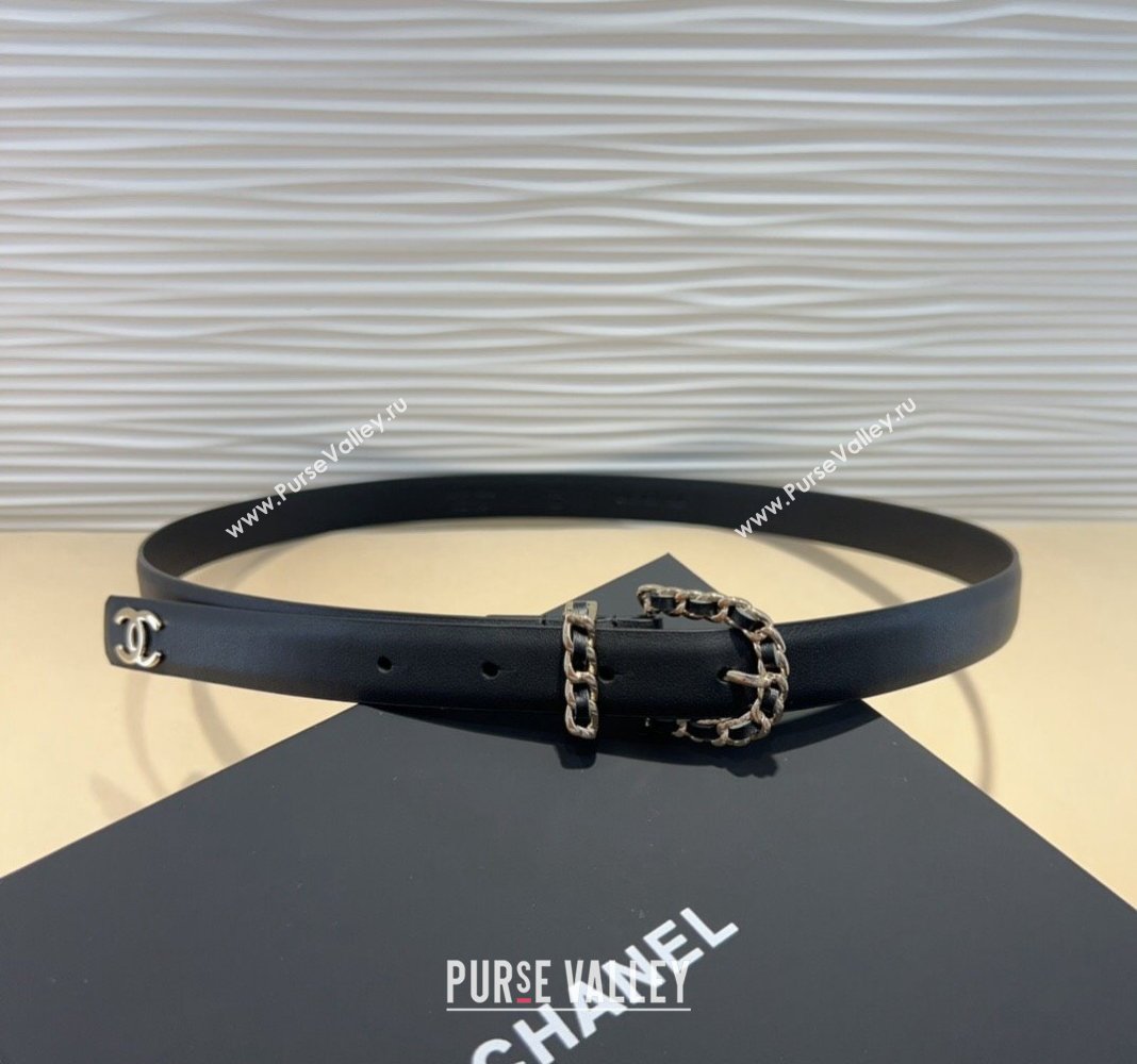 Chanel Classic Calfskin Belt 3cm with Chain Buckle Black/Gold 2024 CH102201 (99-241022058)