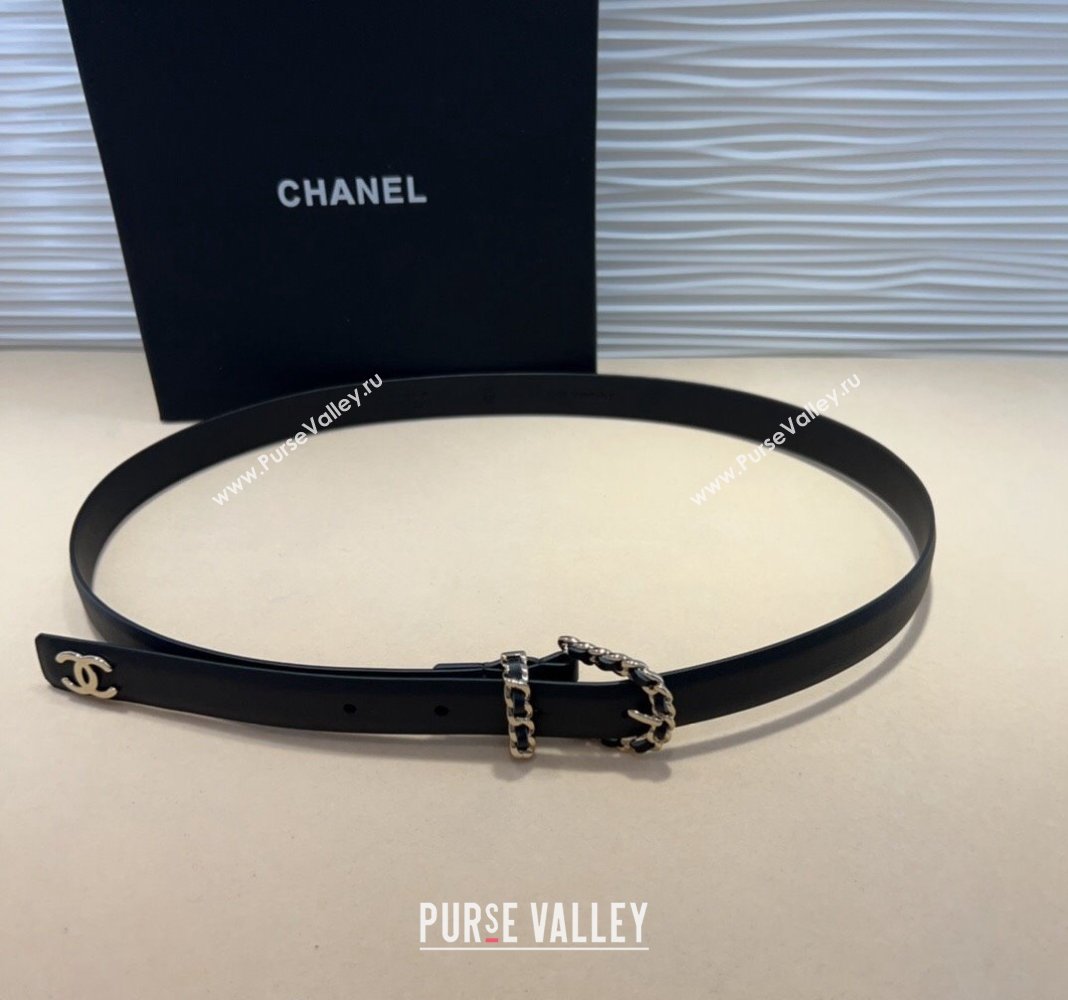 Chanel Classic Calfskin Belt 3cm with Chain Buckle Black/Gold 2024 CH102201 (99-241022058)