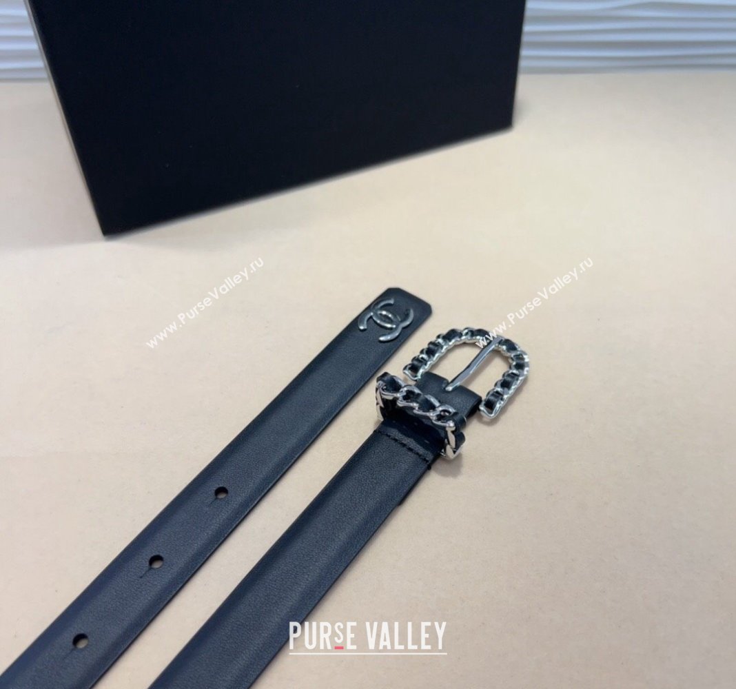Chanel Classic Calfskin Belt 3cm with Chain Buckle Black/Silver 2024 CH102201 (99-241022059)