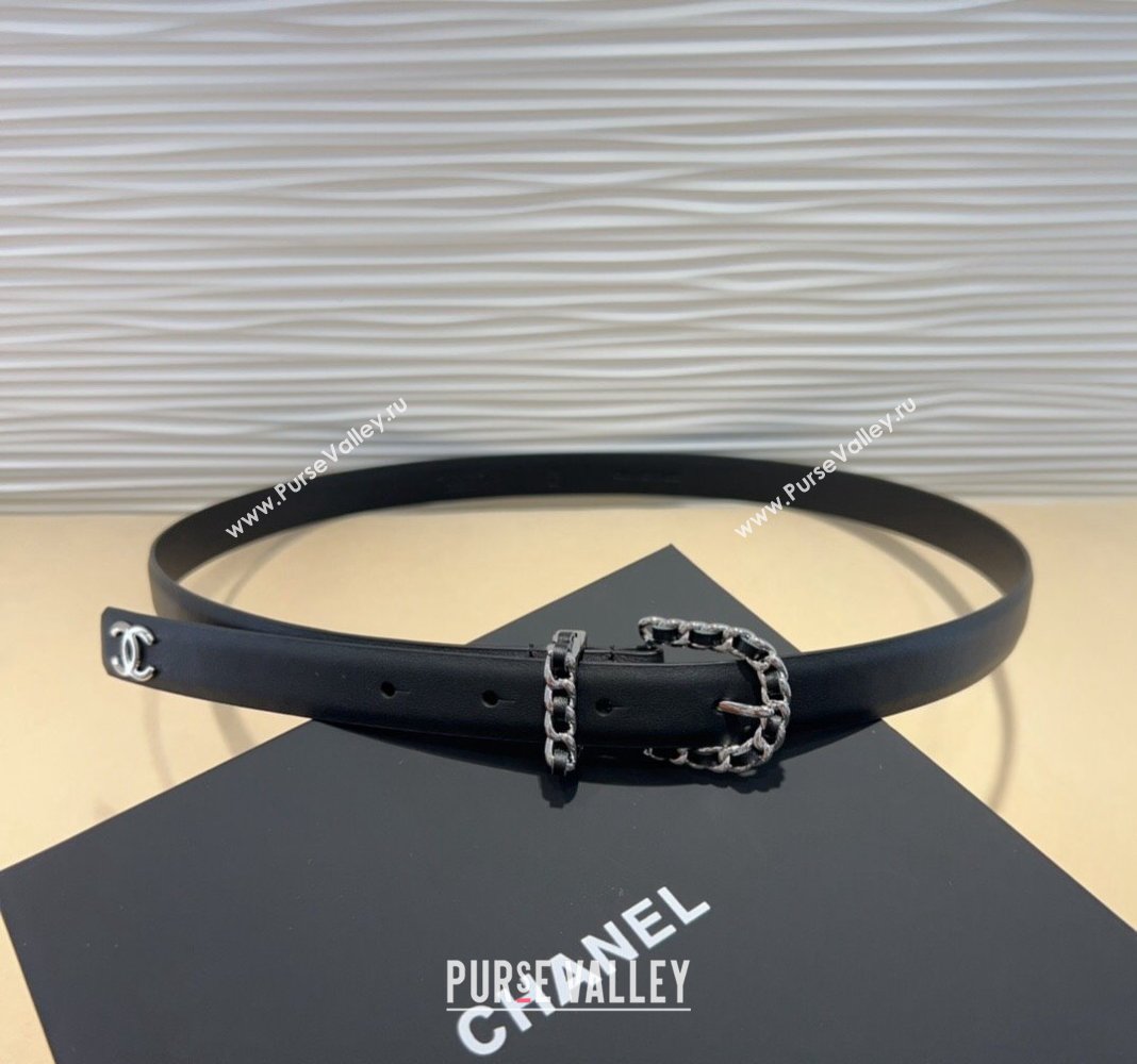 Chanel Classic Calfskin Belt 3cm with Chain Buckle Black/Silver 2024 CH102201 (99-241022059)