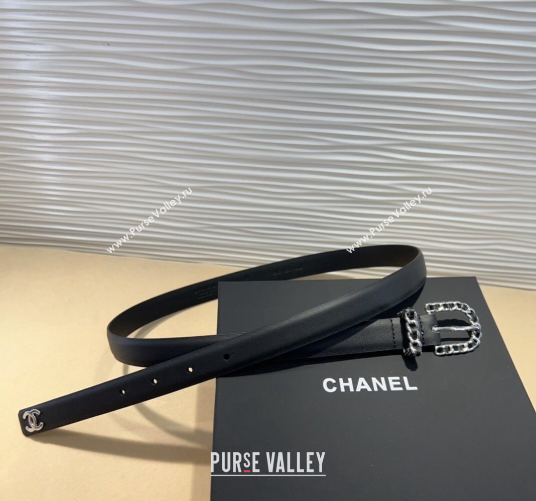 Chanel Classic Calfskin Belt 3cm with Chain Buckle Black/Silver 2024 CH102201 (99-241022059)