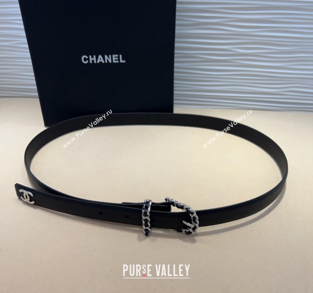 Chanel Classic Calfskin Belt 3cm with Chain Buckle Black/Silver 2024 CH102201 (99-241022059)