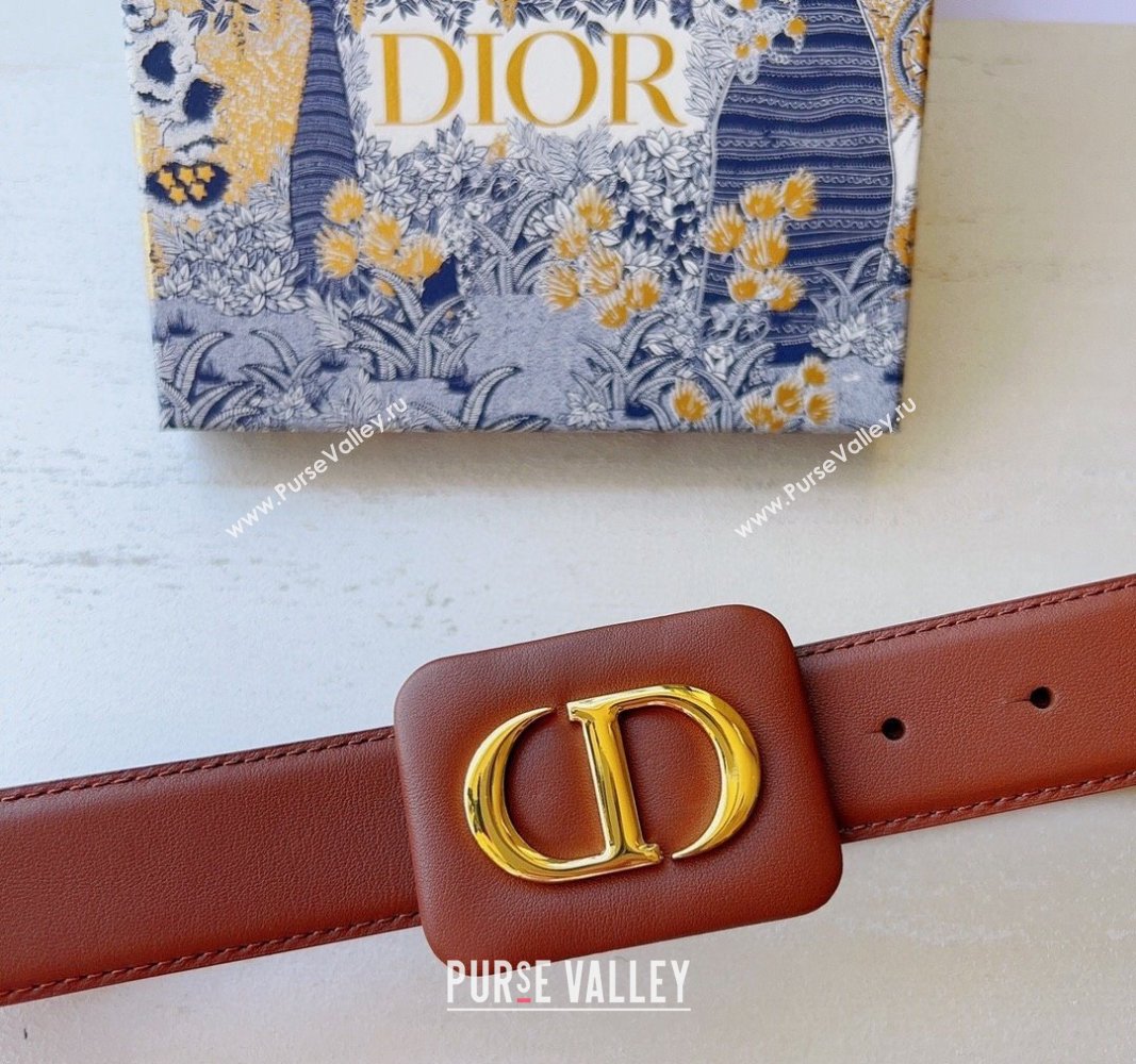 Dior Bobby Calfskin Belt 3.4cm with CD Buckle Brown 2024 (99-241022002)