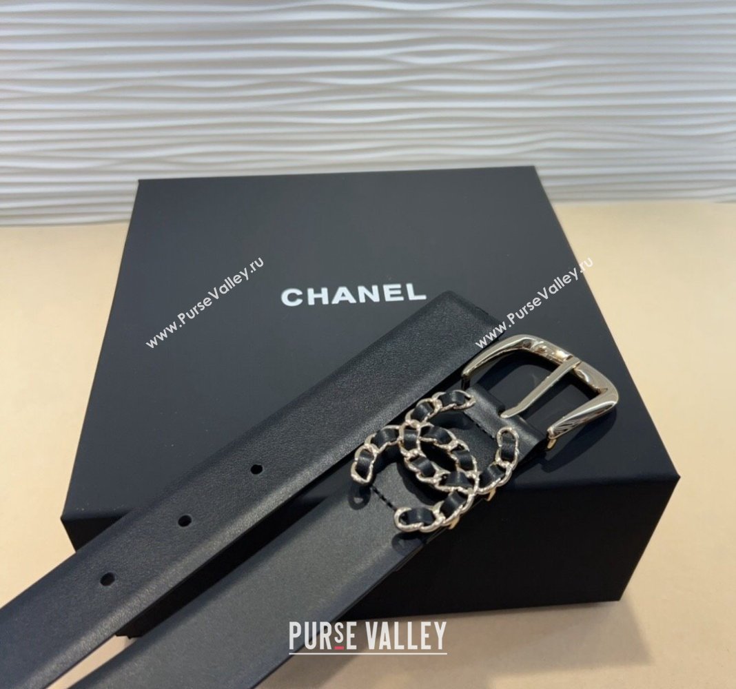 Chanel Classic Calfskin Belt 3cm with Chain CC Black/Gold 2024 CH102202 (99-241022062)