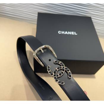 Chanel Classic Calfskin Belt 3cm with Chain CC Black/Gold 2024 CH102202 (99-241022062)