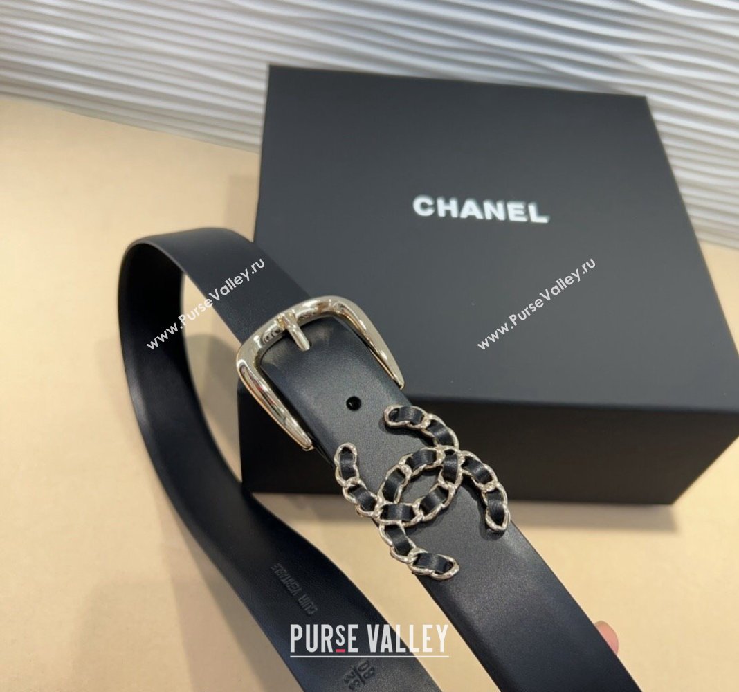 Chanel Classic Calfskin Belt 3cm with Chain CC Black/Gold 2024 CH102202 (99-241022062)